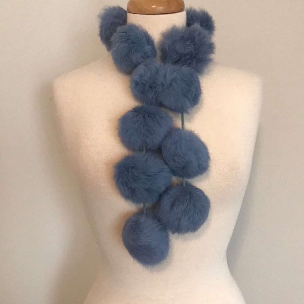 Light Winter Blue, genuine angora pom pom scarf - Picture 7 of 7